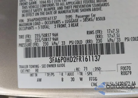 2015 Ford Fusion Se из США, поврежденный, VIN 3FA6P0HD2FR161137